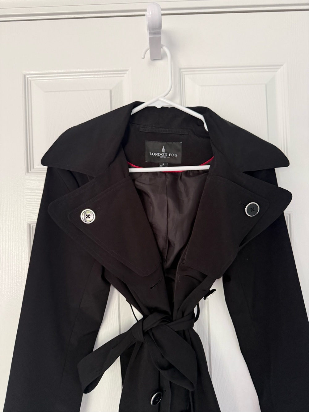 London Fog Black Trench Coat with Tie Belt